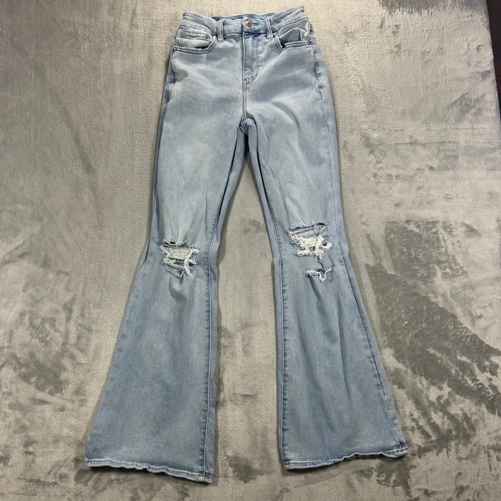 AMERICAN EAGLE Jeans Women 2 Light Curvy Super High Rise Flare Distressed 23x30